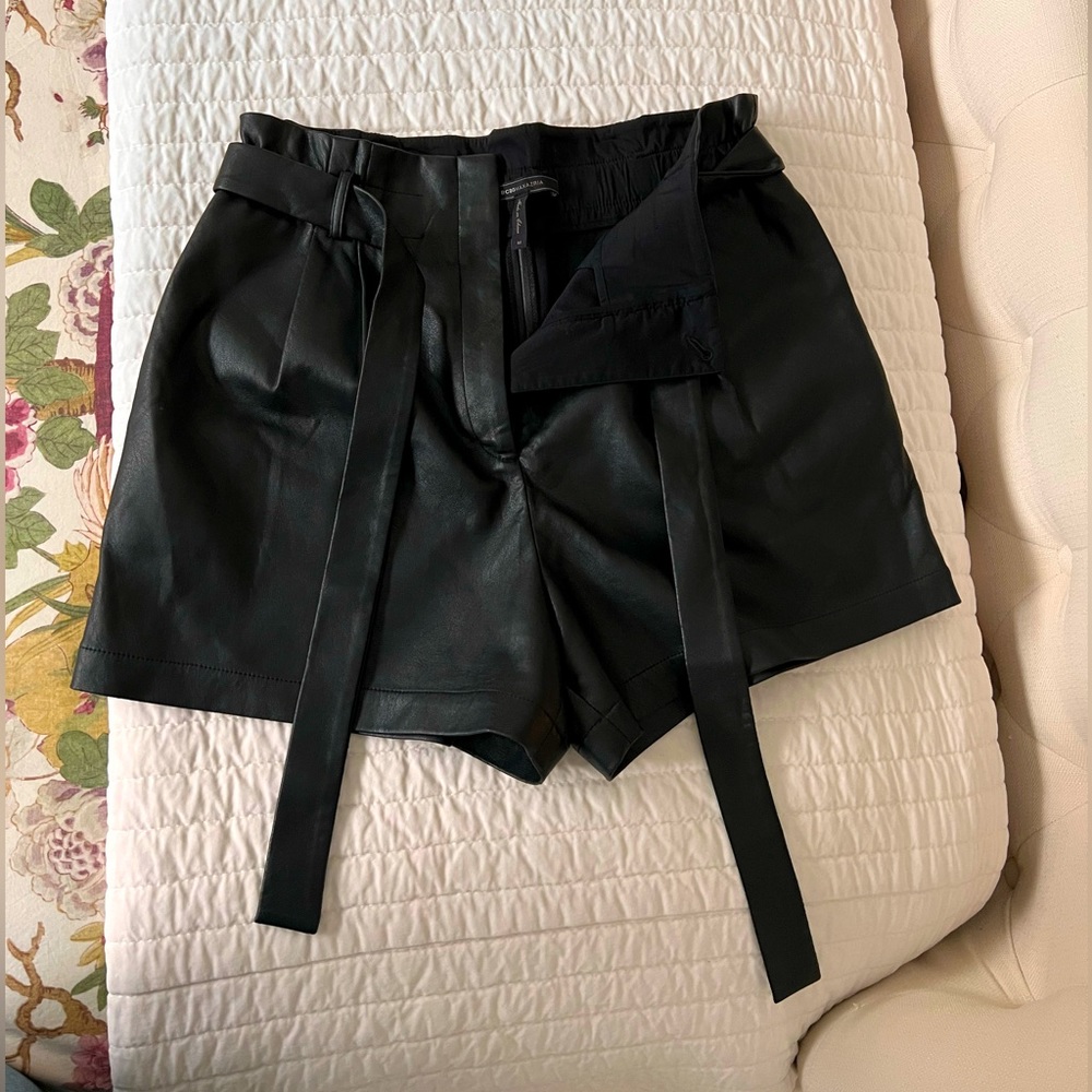 Black  faux leather paper bag shorts